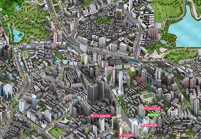 Guangzhou - Xiaobei Road with Yuexiu and Luhu Parks